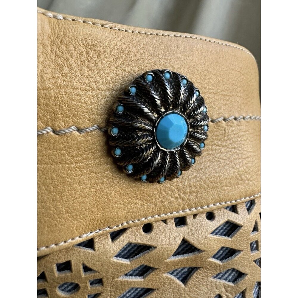 Stuart Weitzman Tan Leather Western Size 7 Heel Boots Turquoise - Picture 5 of 10